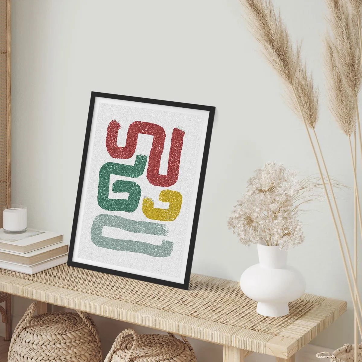 Plakát v černém rámu - Abstraktní tvary v zemitých tónech na světlém pozadí - 50x70cm - V neznámém jazyce - Moderní nástěnná dekorace do obývacího pokoje a ložnice ARTTOR