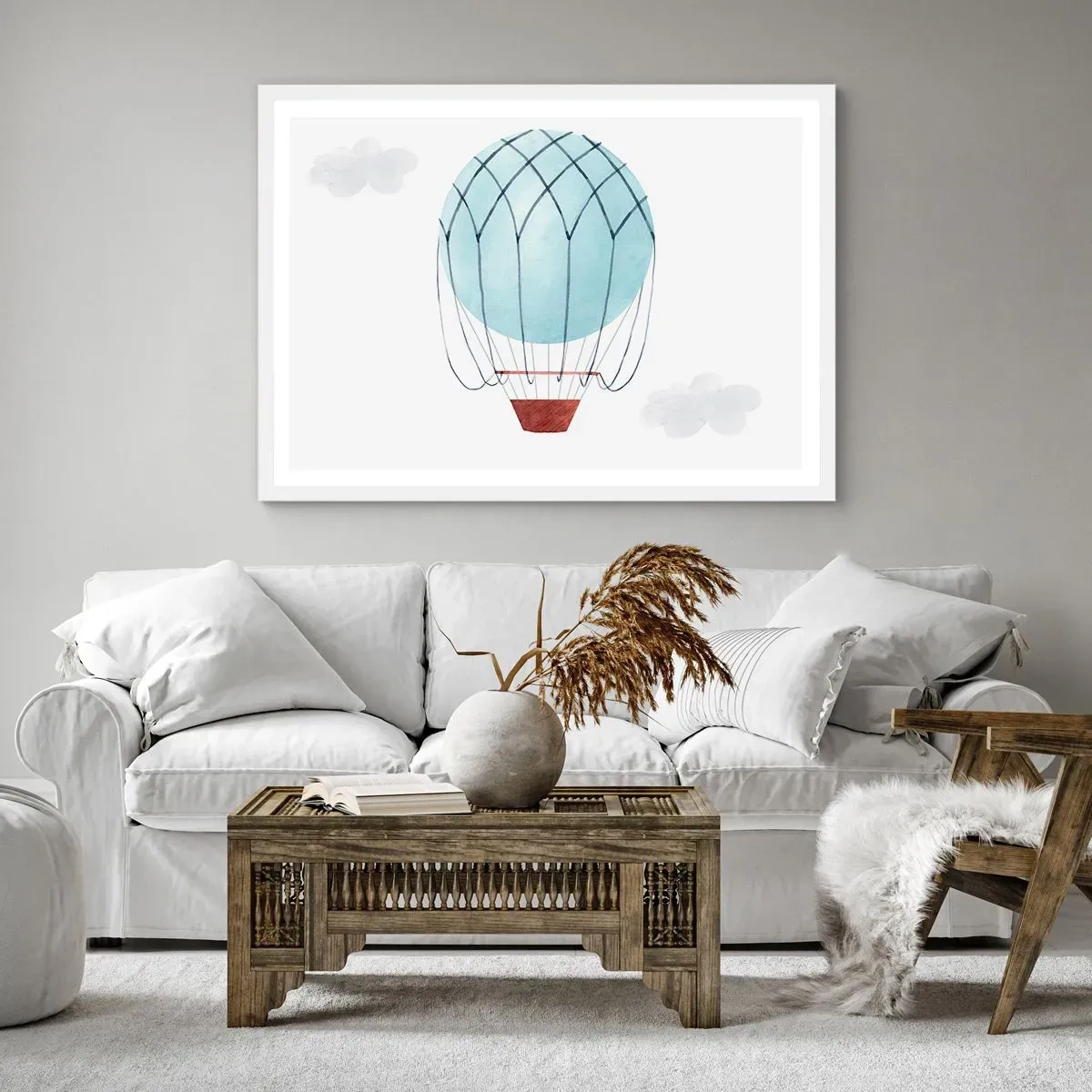 Plakát v bílém rámu - Celý v oblacích - 100x70 cm