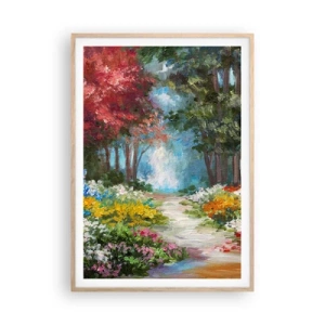 Plakát v rámu světlý dub - Lesní zahrada, květinový les - 70x100 cm