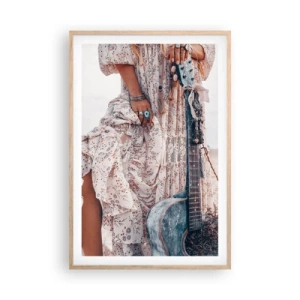 Plakát v rámu světlý dub - Květinové děti na cestě - 61x91 cm