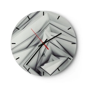 Nástěnné hodiny - Geometrické, trojrozměrné tvary v odstínech šedé - 30x30cm - Symfonie ostrých úhlů - Moderní nástěnná dekorace do obývacího pokoje, kuchyně a ložnice ARTTOR