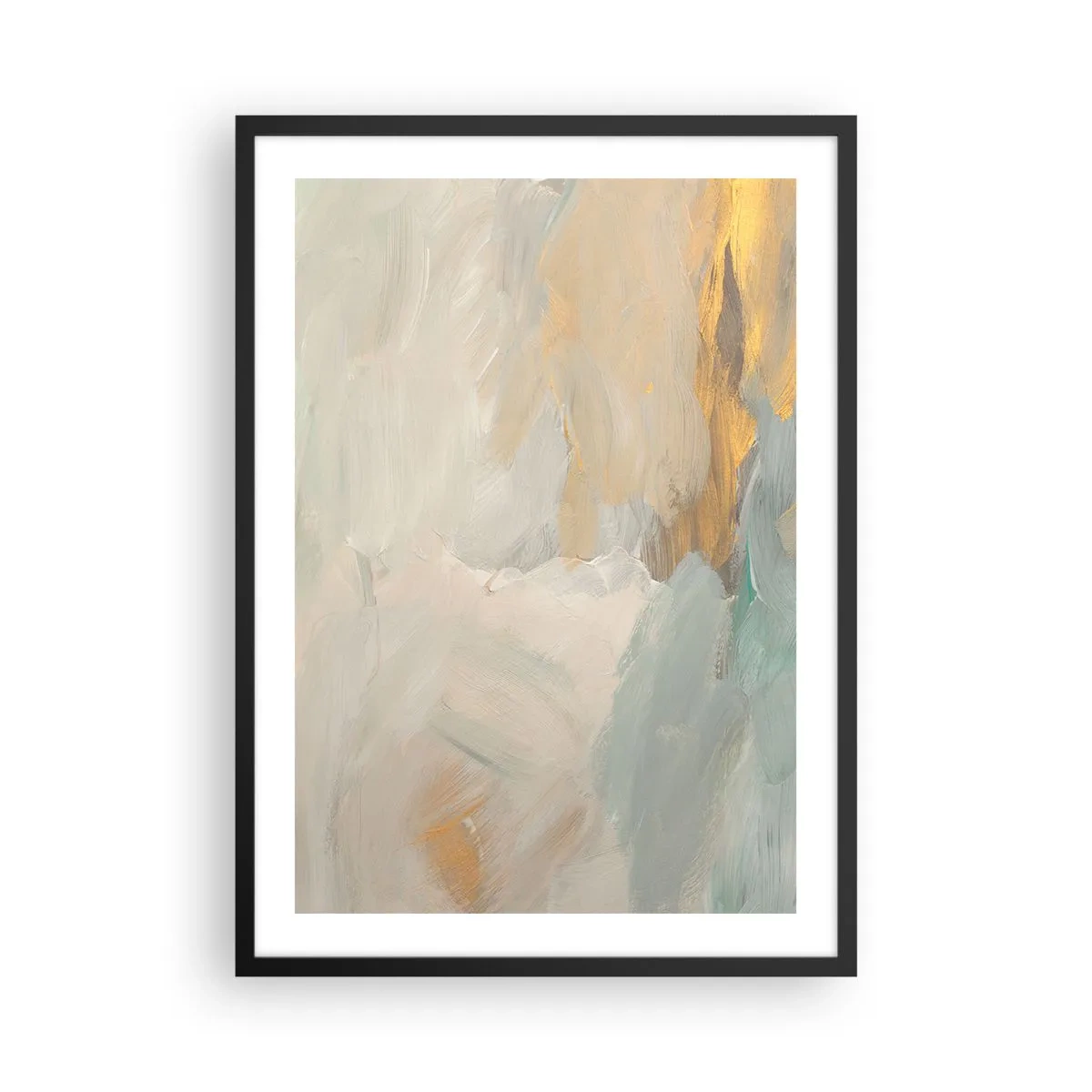 Plakát v černém rámu - Abstraktní malířská kompozice v pastelových odstínech - 50x70cm - Abstrakce – krajina něhy - Moderní nástěnná dekorace do obývacího pokoje a ložnice ARTTOR