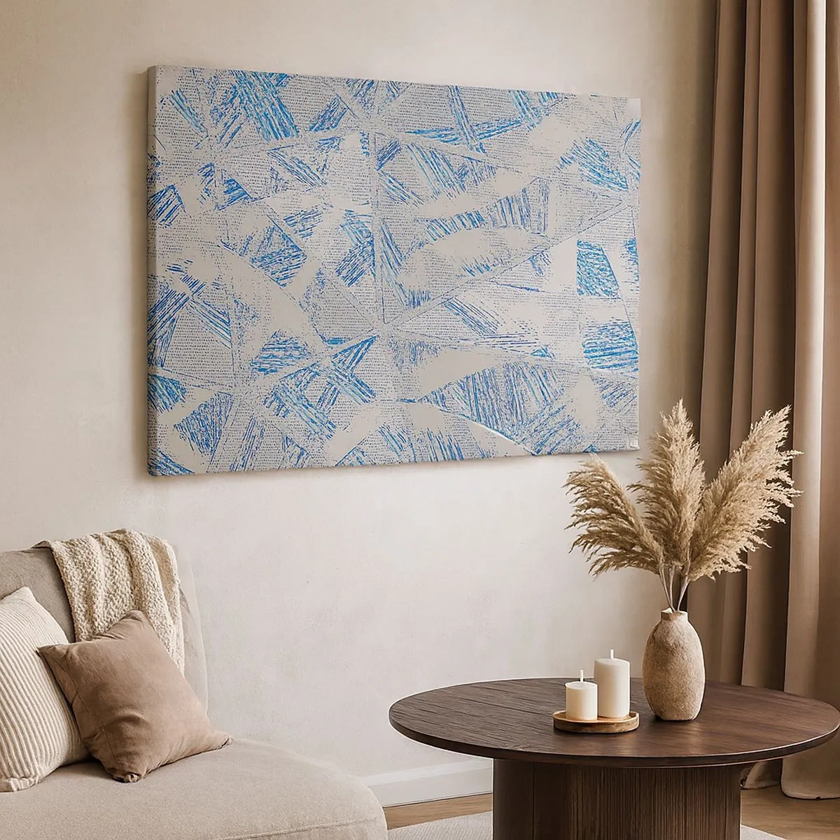 Obraz na plátně - Geometrické vzory v odstínech modré a šedé - 70x50cm - V šedomodrém labyrintu - Moderní nástěnná dekorace do obývacího pokoje a ložnice ARTTOR