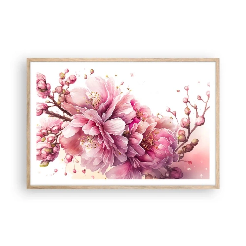 Plakát v rámu světlý dub - Květ kvetoucí třešně - 91x61 cm