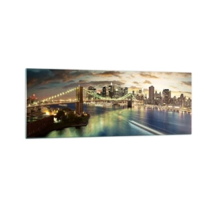Obraz na skle - Zářivý večer nad Manhattanem - 140x50 cm