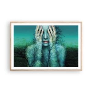 Plakát v rámu světlý dub - Ponořená do modré - 91x61 cm