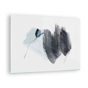 Obraz na skle - Abstraktní kompozice v odstínech tmavě modré a šedé - 70x50cm - Intenzita a pohyb - Moderní nástěnná dekorace do obývacího pokoje a ložnice ARTTOR