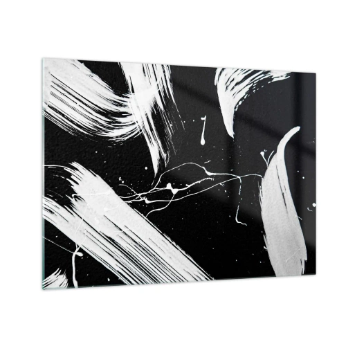 Obraz na skle - Bílé tahy štětcem na černém pozadí - 70x50cm - Prolomit temnotu - Moderní nástěnná dekorace do obývacího pokoje a ložnice ARTTOR