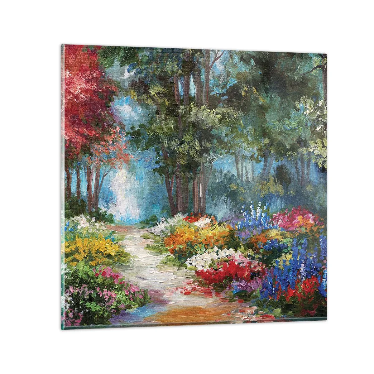 Obraz na skle - Lesní zahrada, květinový les - 30x30 cm