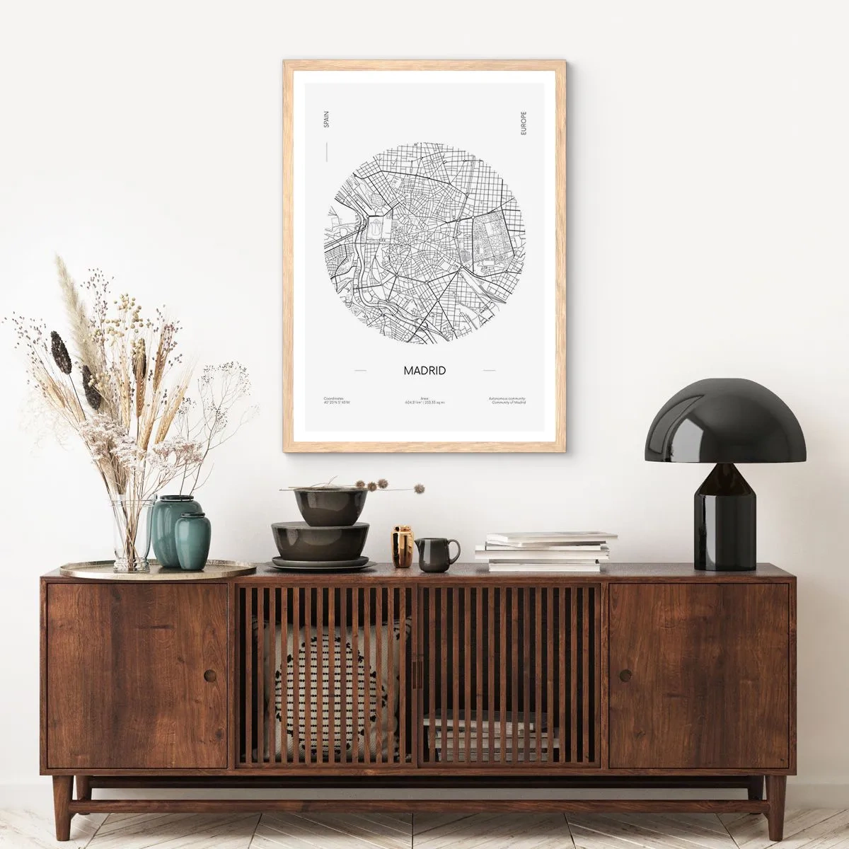 Plakát v rámu světlý dub - Anatomie Madridu - 61x91 cm