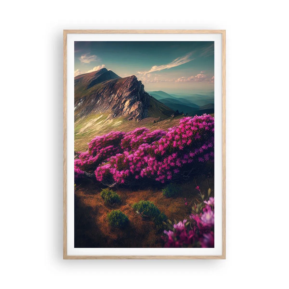 Plakát v rámu světlý dub - Léto na horách - 70x100 cm
