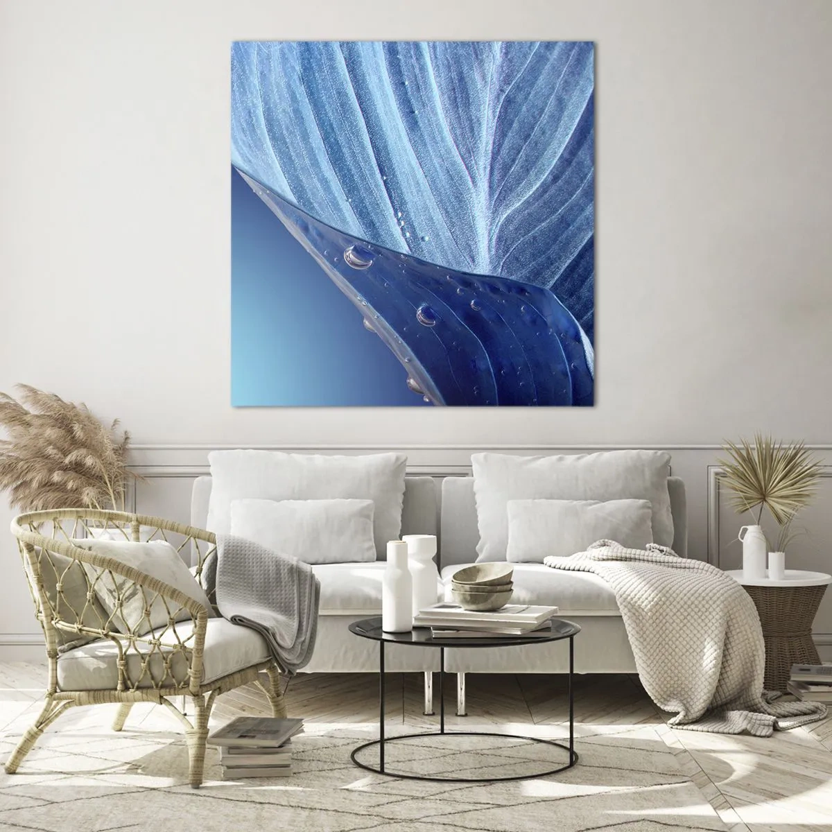 Obraz na skle - Skryté kapky modři - 70x70 cm