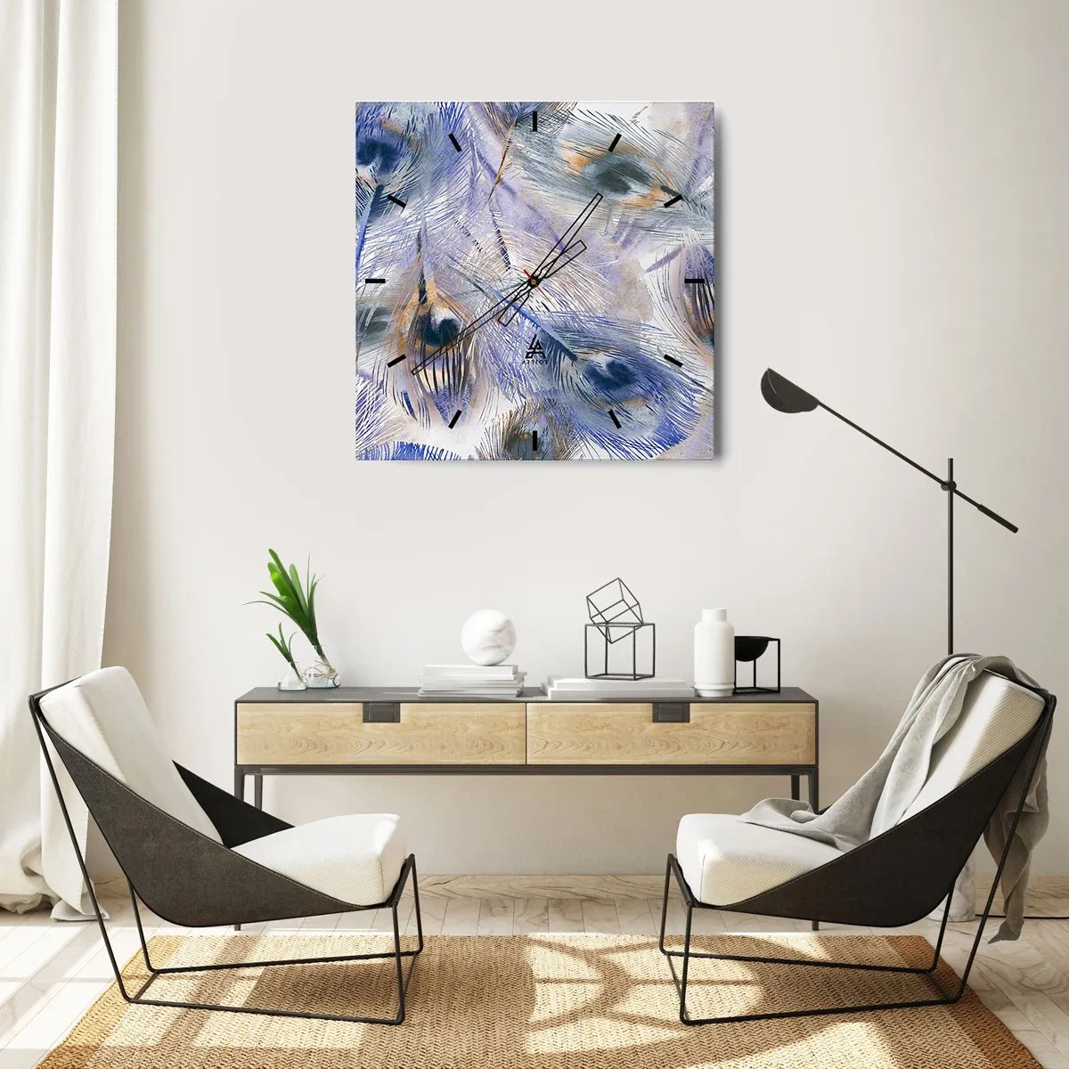 Nástěnné hodiny - Kompozice pavího oka - 30x30 cm