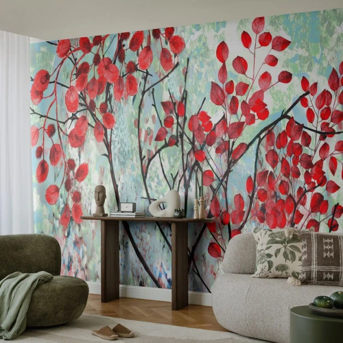 Fototapeta Samolepicí Deluxe Sticker - Strom v šarlatové - Abstrakce, červené listy, Větev - 400x280 cm