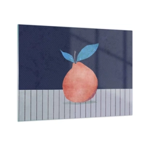 Obraz na skle - Ovoce s abstraktní formou proti geometrické kompozici - 70x50cm - Konvexita a rovina - Moderní nástěnná dekorace do obývacího pokoje a ložnice ARTTOR