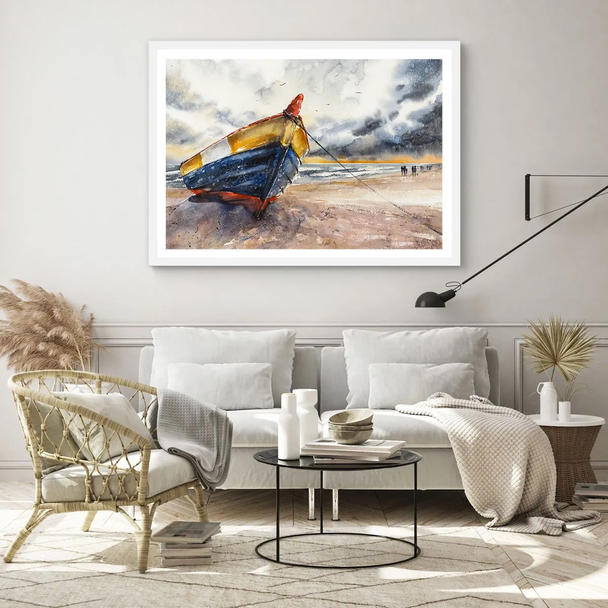 Plakát v bílém rámu - Odpočinek na břehu - 91x61 cm