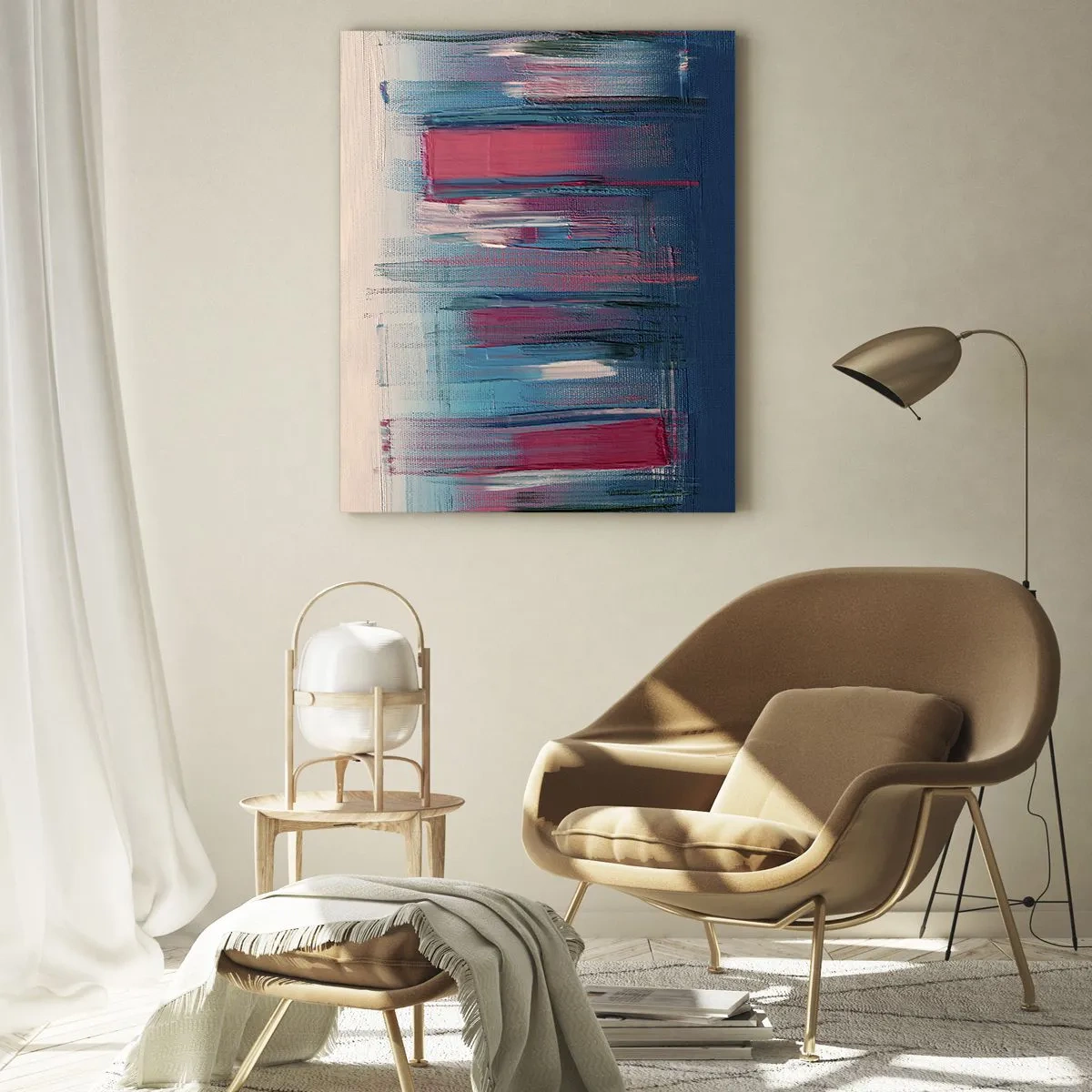 Obraz na skle - Vertikální kompozice v modré a červené - 50x70 cm