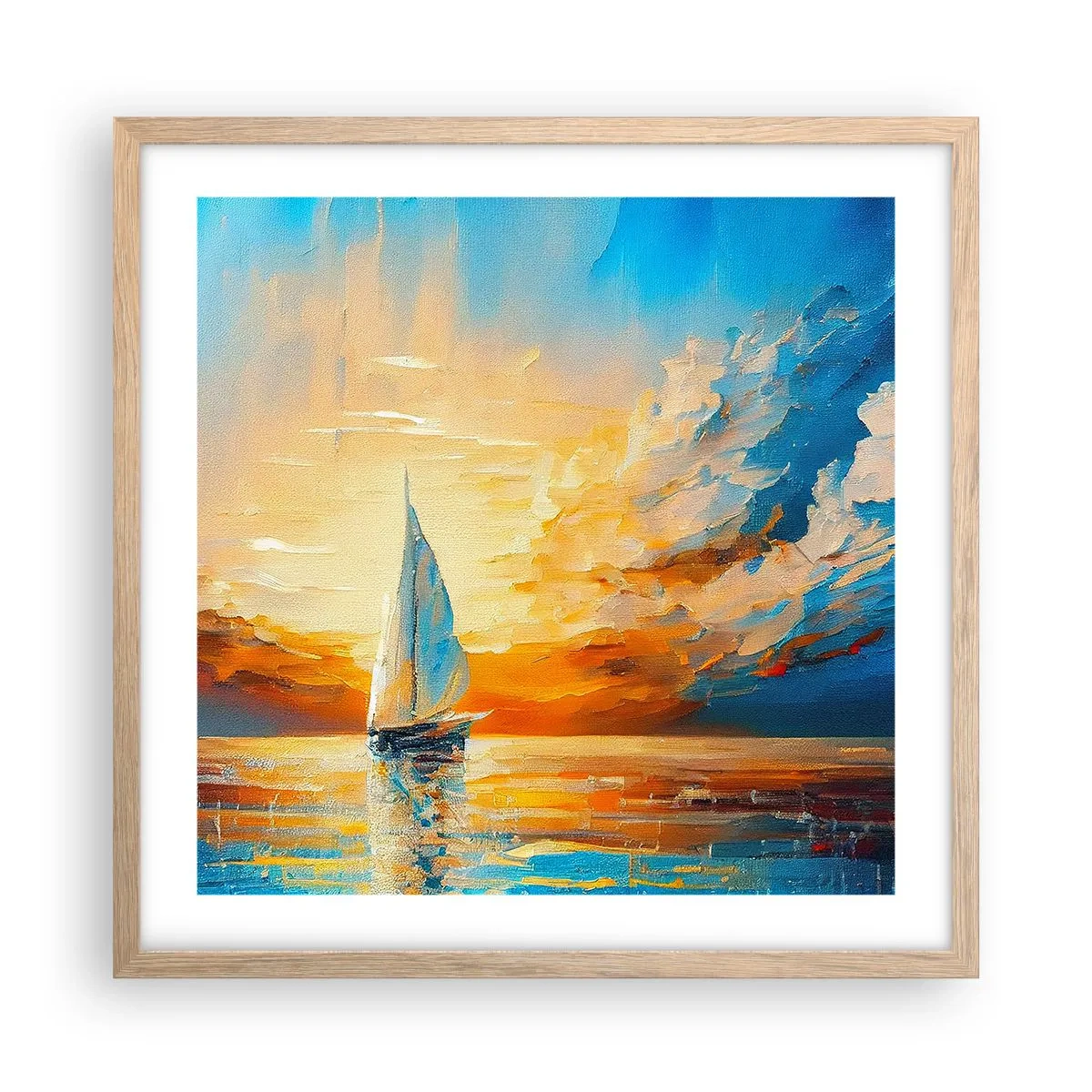Plakát v rámu světlý dub - Plavba ve zlatě - 50x50 cm
