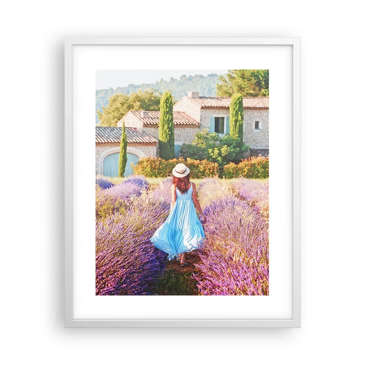Plakát v bílém rámu - Levandulová dívka - 40x50 cm