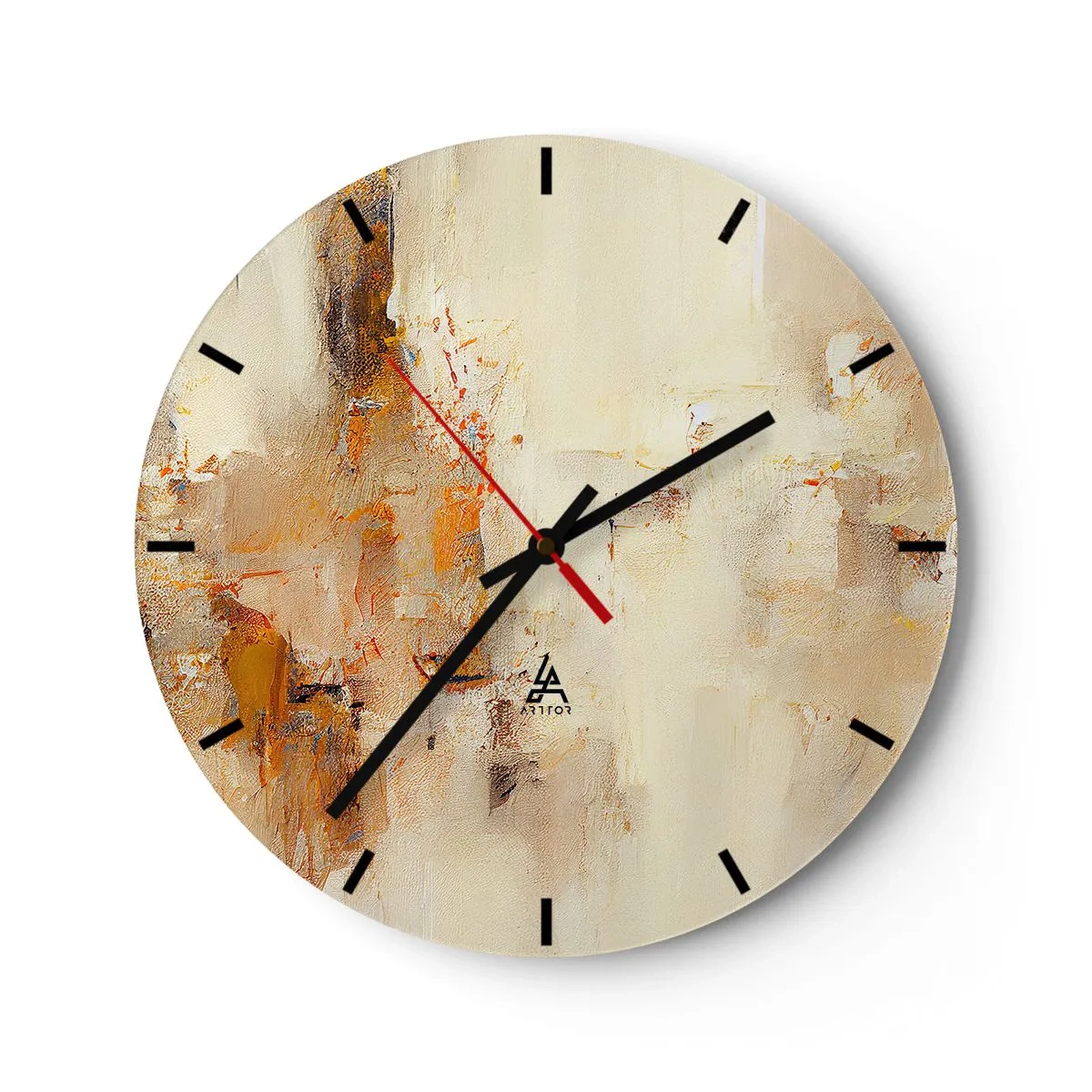 Nástěnné hodiny - Abstraktní kompozice v odstínech béžové a oranžové. - 30x30cm - Duše jantaru - Moderní nástěnná dekorace do obývacího pokoje, kuchyně a ložnice ARTTOR