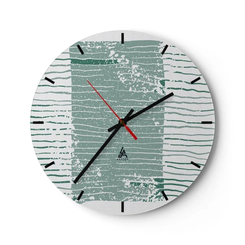 Nástěnné hodiny - Grafická kompozice s vodorovnými liniemi v odstínech mořské zelené. - 30x30cm - Mořská abstrakce - Moderní nástěnná dekorace do obývacího pokoje, kuchyně a ložnice ARTTOR