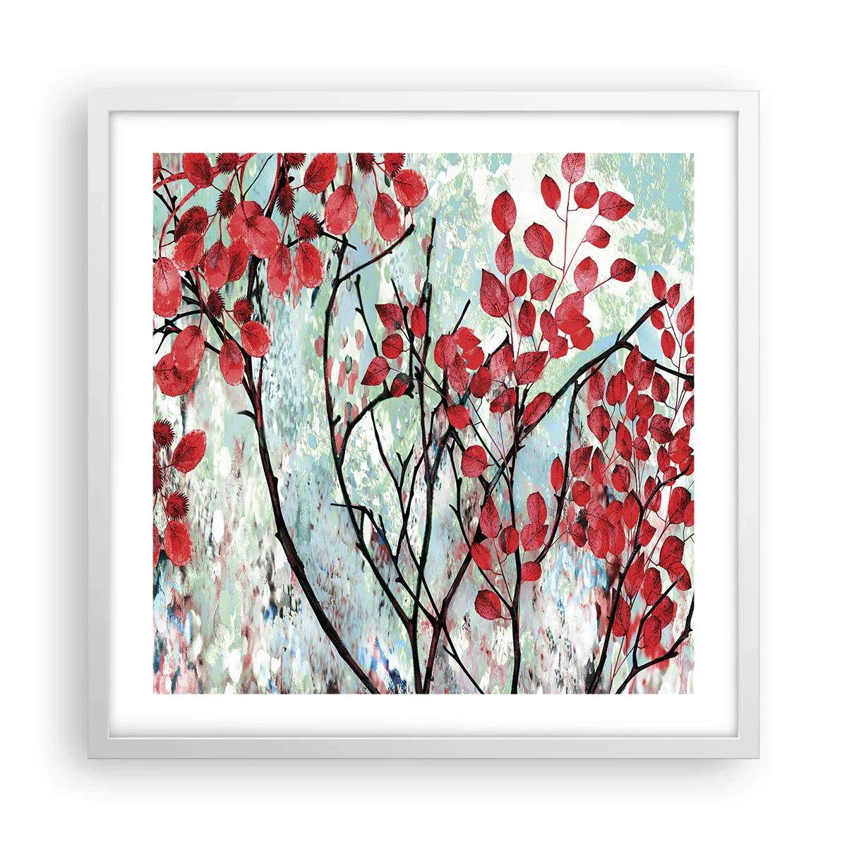 Plakát v bílém rámu - Strom v šarlatové - 50x50 cm