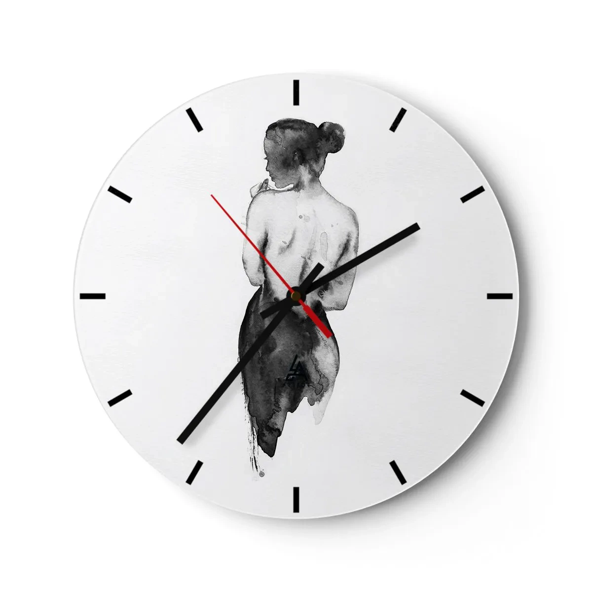 Nástěnné hodiny - Černá a bílá silueta ženy s odhalenými zády - 30x30cm - Mizející svět - Moderní nástěnná dekorace do obývacího pokoje, kuchyně a ložnice ARTTOR