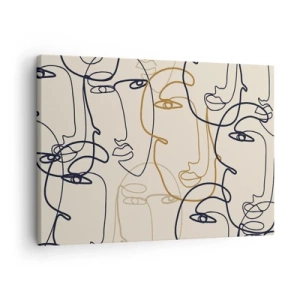 Obraz na plátně - Minimalistické čárové grafiky tváří na světlém pozadí - 70x50cm - Portrét znásobený - Moderní nástěnná dekorace do obývacího pokoje a ložnice ARTTOR