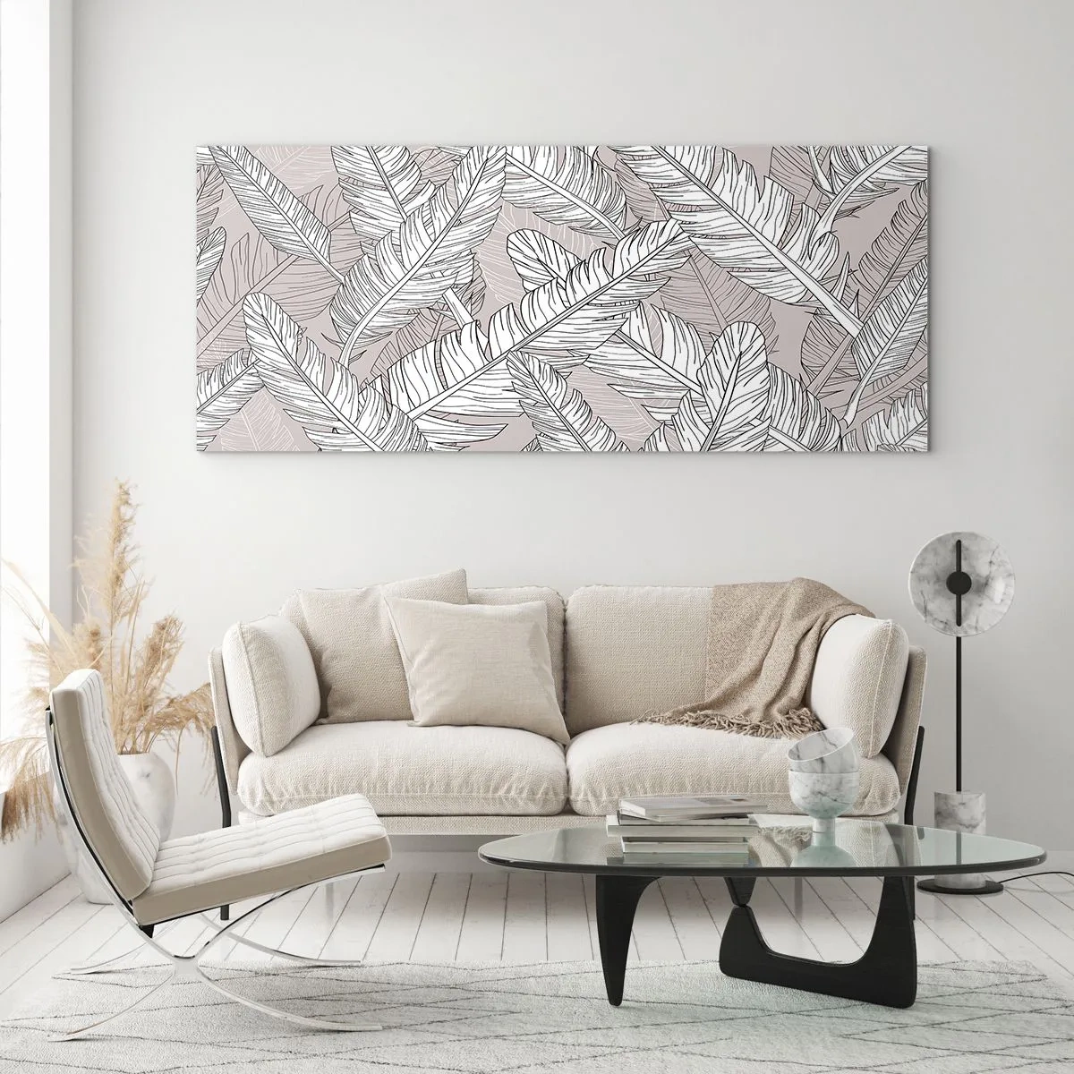 Obraz na skle - Víření peří - 100x40 cm