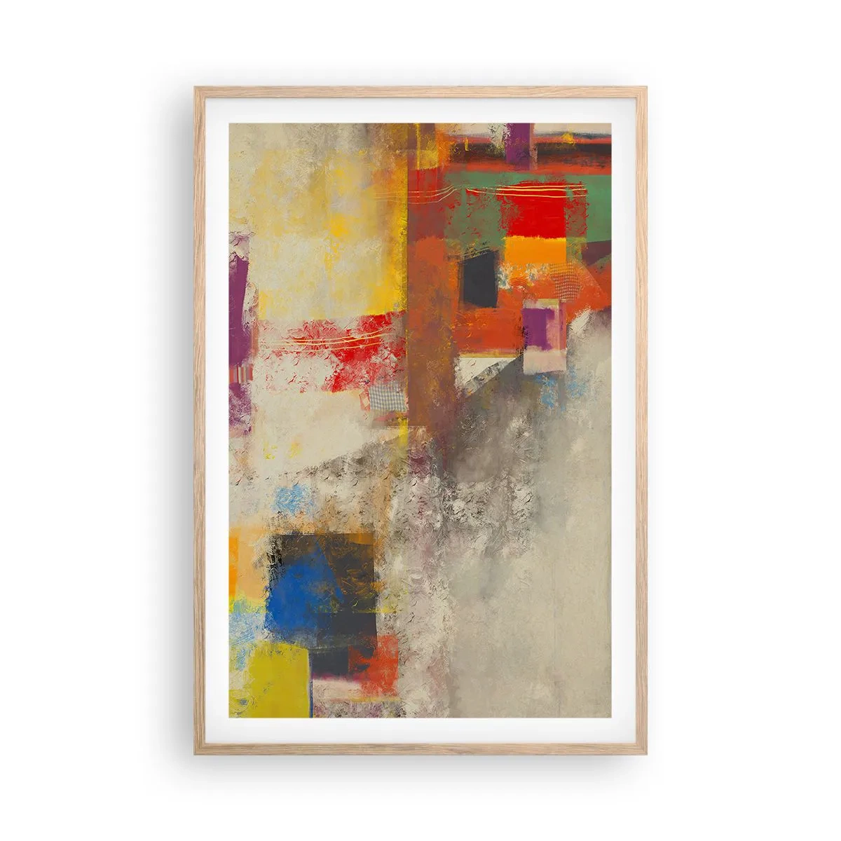 Plakát v rámu světlý dub - Geometrie barev - 61x91 cm