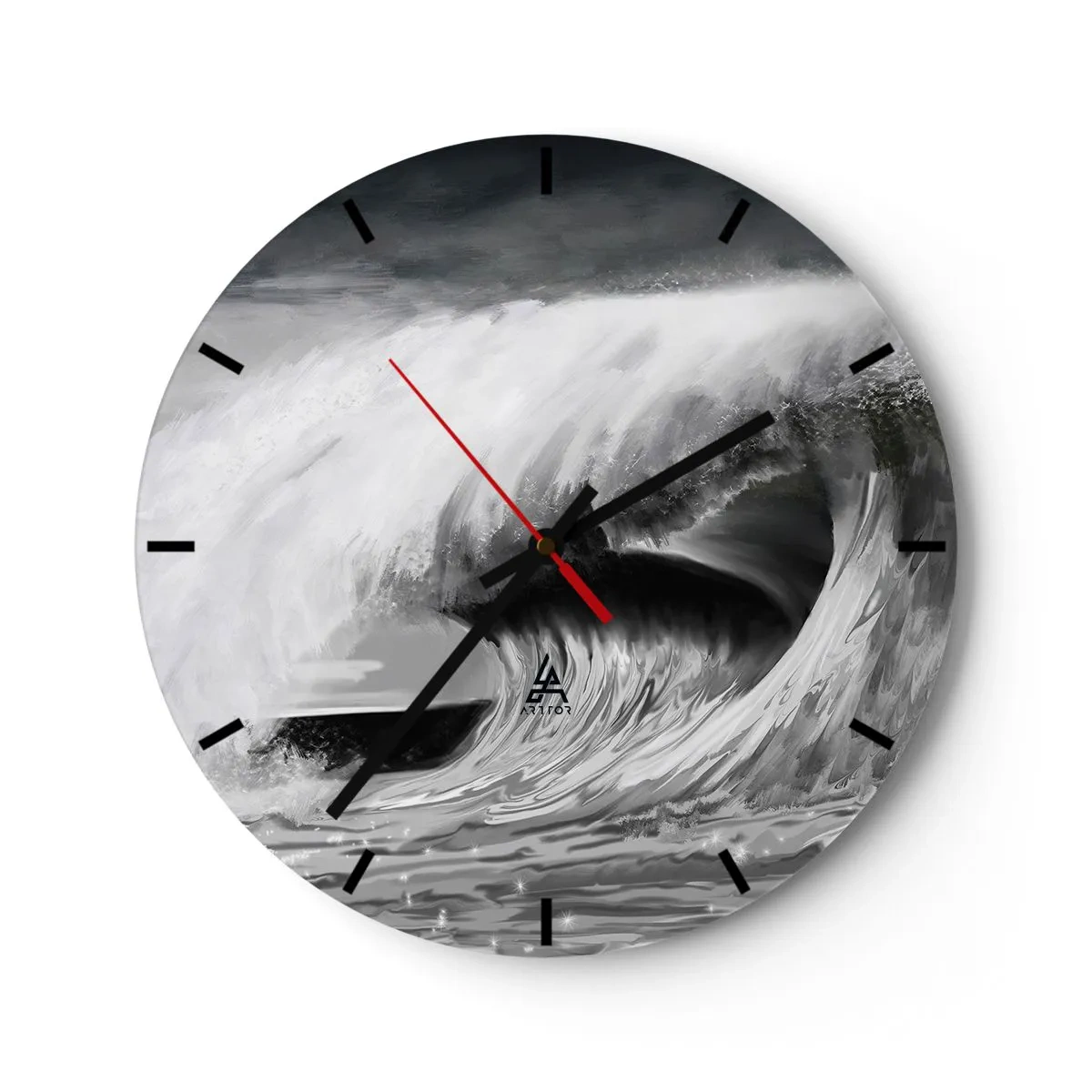 Nástěnné hodiny - Dynamická vlna v odstínech černé a bílé - 30x30cm - Hněv oceánu - Moderní nástěnná dekorace do obývacího pokoje, kuchyně a ložnice ARTTOR