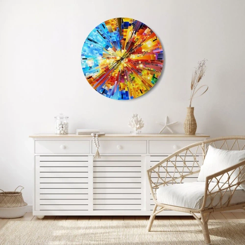 Nástěnné hodiny - Barevná abstrakce ve stylu mozaiky plná energie - 30x30cm - In medias res - Moderní nástěnná dekorace do obývacího pokoje, kuchyně a ložnice ARTTOR