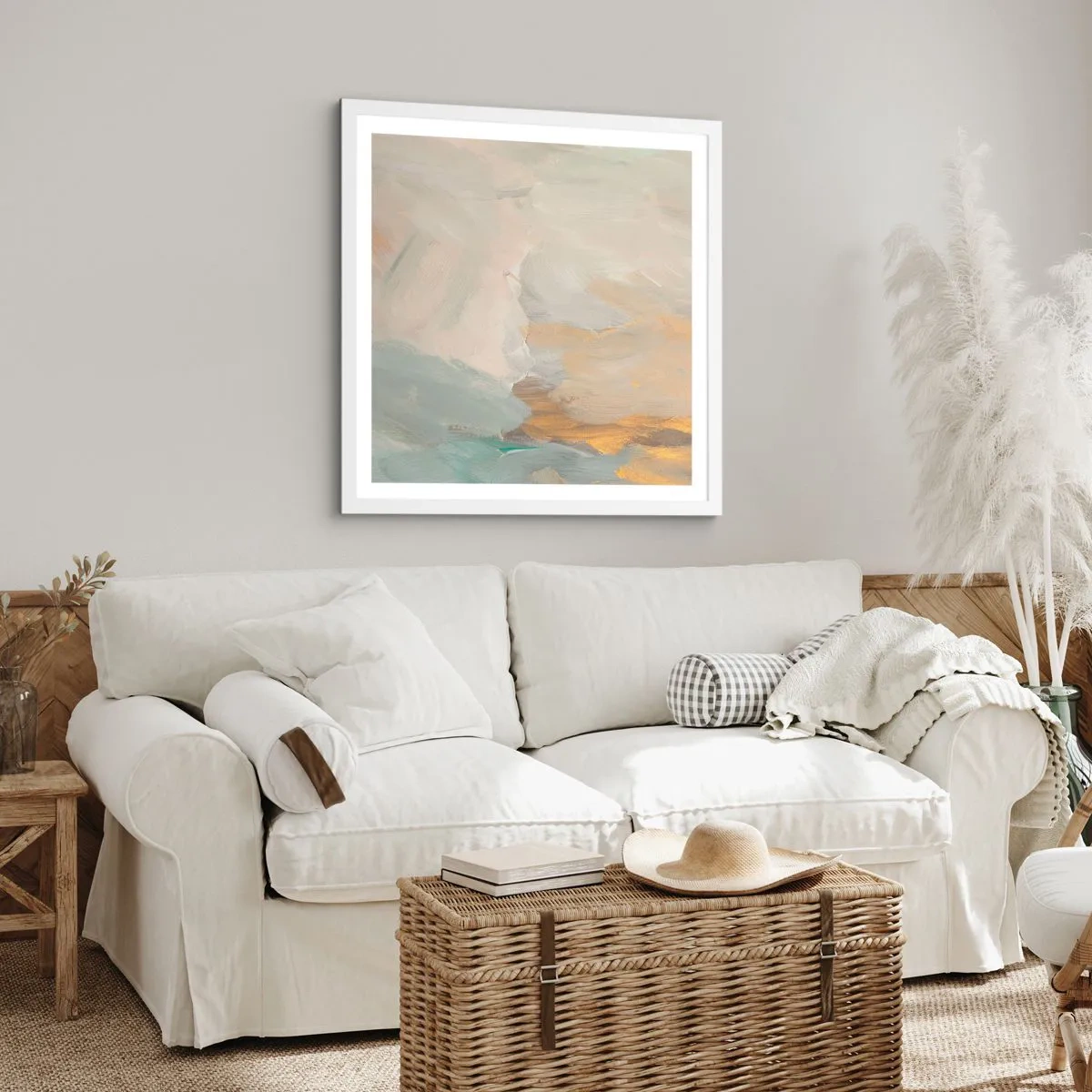 Plakát v bílém rámu - Abstrakce – krajina něhy - 60x60 cm