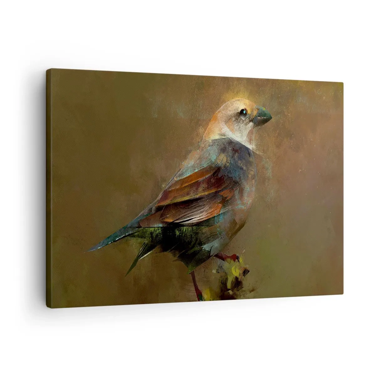 Obraz na plátně - Umělecká interpretace vrabce na hnědém pozadí - 70x50cm - Vrabček, maličký ptáček - Moderní nástěnná dekorace do obývacího pokoje a ložnice ARTTOR