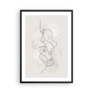 Plakát v černém rámu - Minimalistický obličejový design vytvořený jednou linií - 50x70cm - Zamotaní v objetí - Moderní nástěnná dekorace do obývacího pokoje a ložnice ARTTOR
