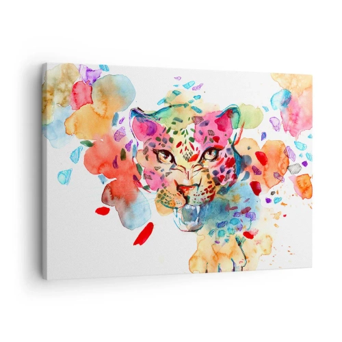 Obraz na plátně - Abstraktní portrét leoparda v intenzivních barvách - 70x50cm - Kráska a zvíře - Moderní nástěnná dekorace do obývacího pokoje a ložnice ARTTOR