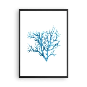 Plakát v černém rámu - Modrý korál ve stylu akvarelu na bílém pozadí - 50x70cm - Mořský filigrán - Moderní nástěnná dekorace do obývacího pokoje a ložnice ARTTOR