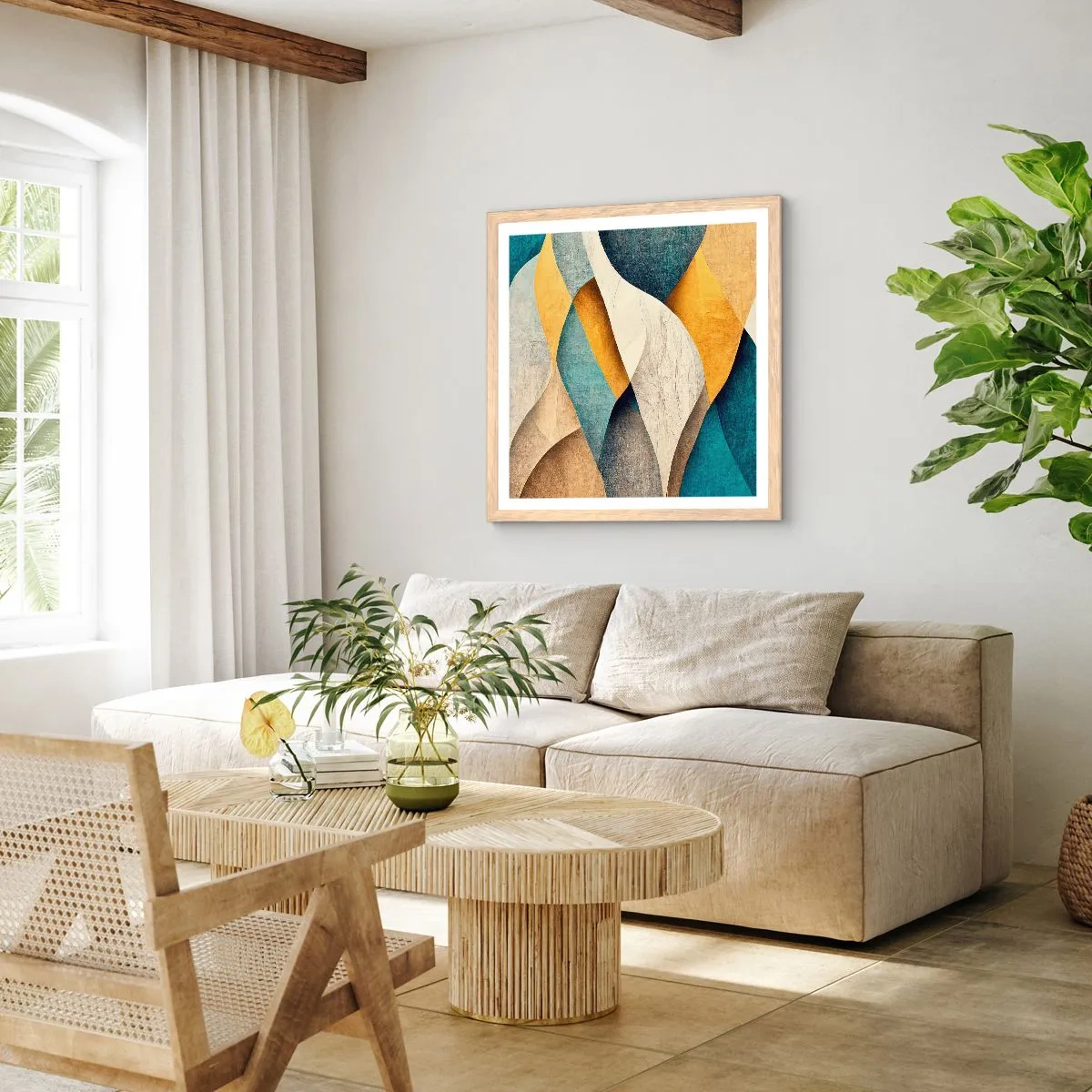 Plakát v rámu světlý dub - Rytmus a vlnění - 50x50 cm