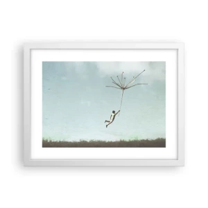 Plakát v bílém rámu - Letající pampeliška - 40x30 cm