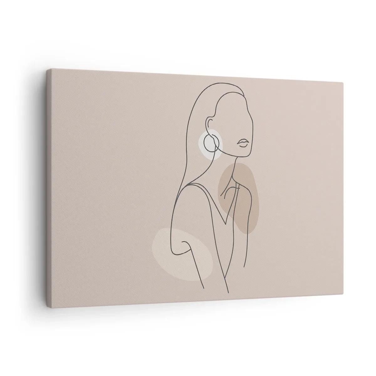 Obraz na plátně - Minimalistická ilustrace ženy s obrysy na béžovém pozadí - 70x50cm - Dívčí ikona - Moderní nástěnná dekorace do obývacího pokoje a ložnice ARTTOR