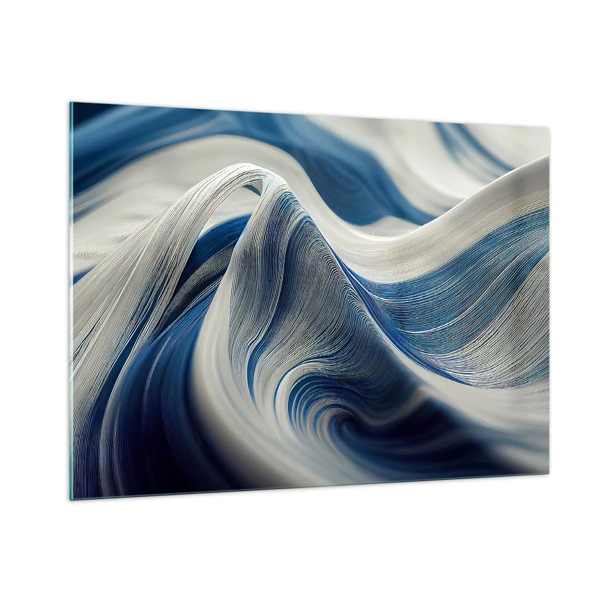 Obraz na skle - Plynulost modré a bílé - 100x70 cm
