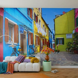 Fototapeta Standard Eco - Pastelové, sladké zákoutí - Město, jízdní kola, Alej - 450x315 cm