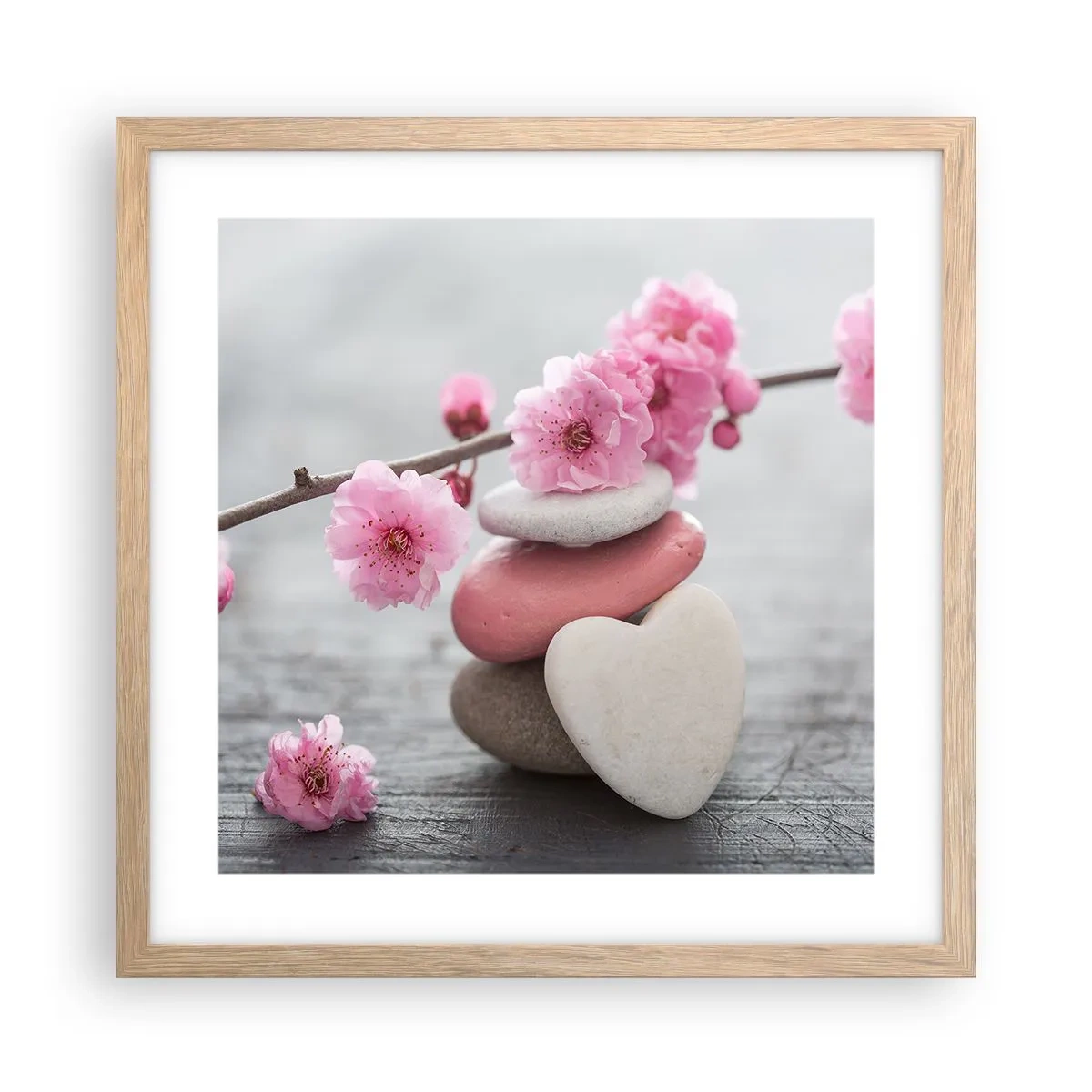 Plakát v rámu světlý dub - Blaženost s višňovým květem - 40x40 cm