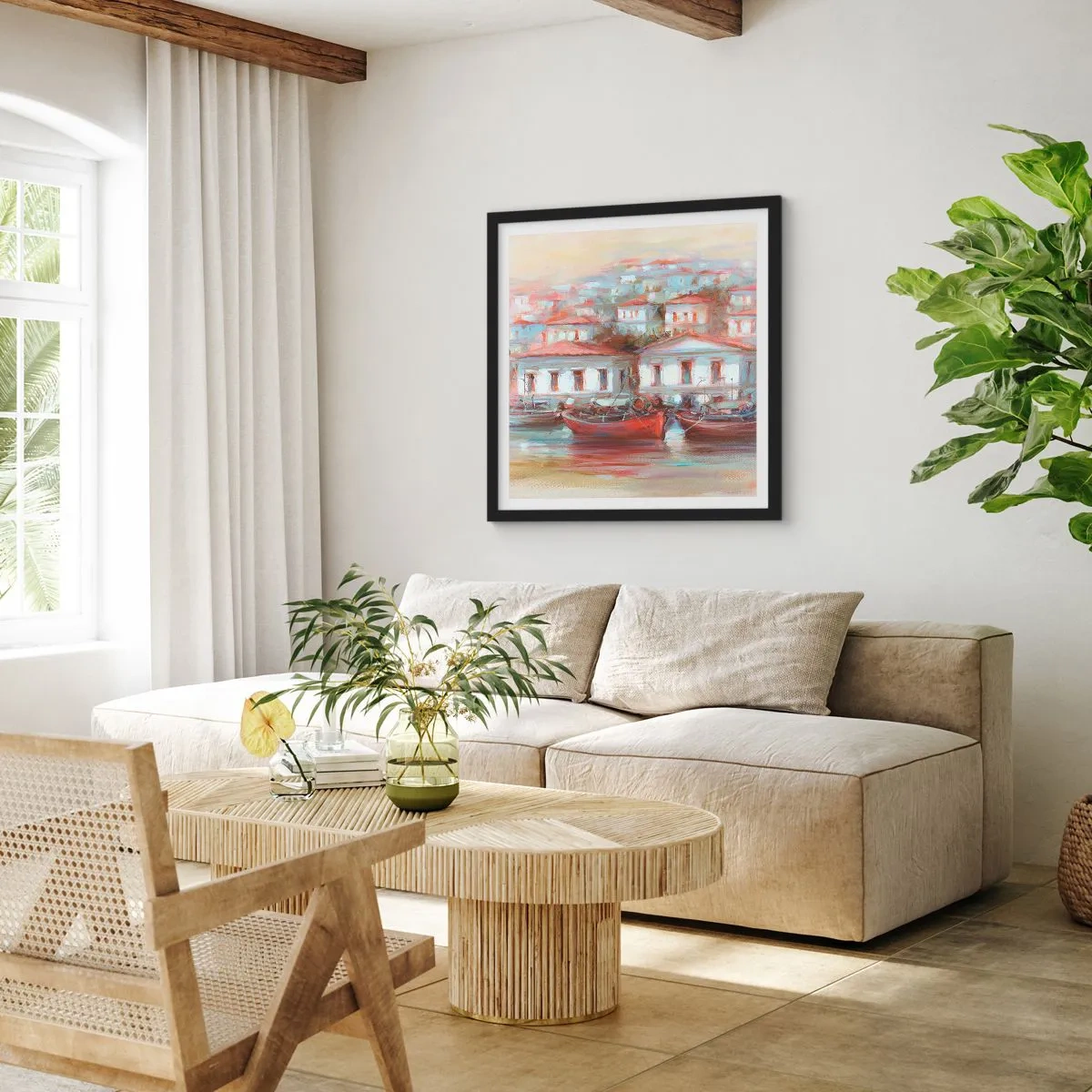 Plakát v černém rámu - Šťastné městečko - 60x60 cm