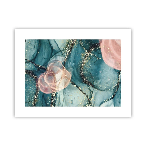 Plakát - Modré hedvábí modré, růžový tyl - 40x30 cm