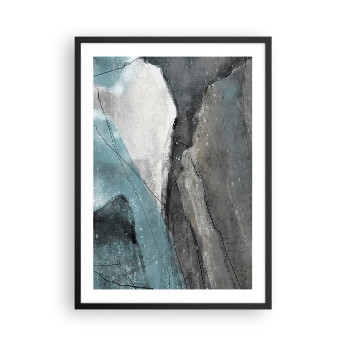 Plakát v černém rámu - Abstraktní kompozice inspirovaná horskou krajinou - 50x70cm - Abstrakce: skály a led - Moderní nástěnná dekorace do obývacího pokoje a ložnice ARTTOR