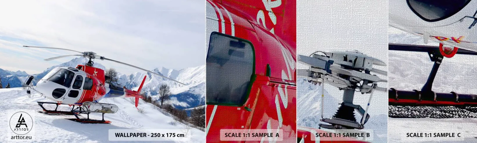 Vzor Fototapety Premium Canvas - Vždy připraven - Helikoptéra, Krajina, Alpy - 100x30 cm