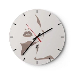 Nástěnné hodiny - Minimalistický portrét ženy v odstínech béžové. - 30x30cm - Stvořená ze světla a stínu - Moderní nástěnná dekorace do obývacího pokoje, kuchyně a ložnice ARTTOR