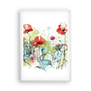 Plakát v bílém rámu - Kvetoucí louka v květnu - 70x100 cm