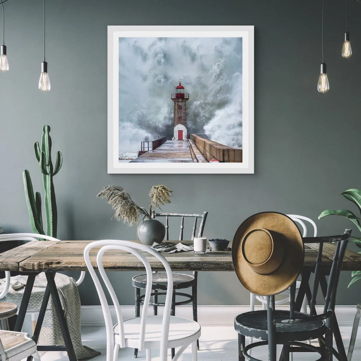 Plakát v bílém rámu - Hukot vody, šum větru - 60x60 cm